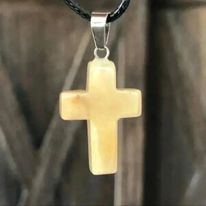 Golden Quartz Cross Natural Braided Stainless Steel Necklace NWT
